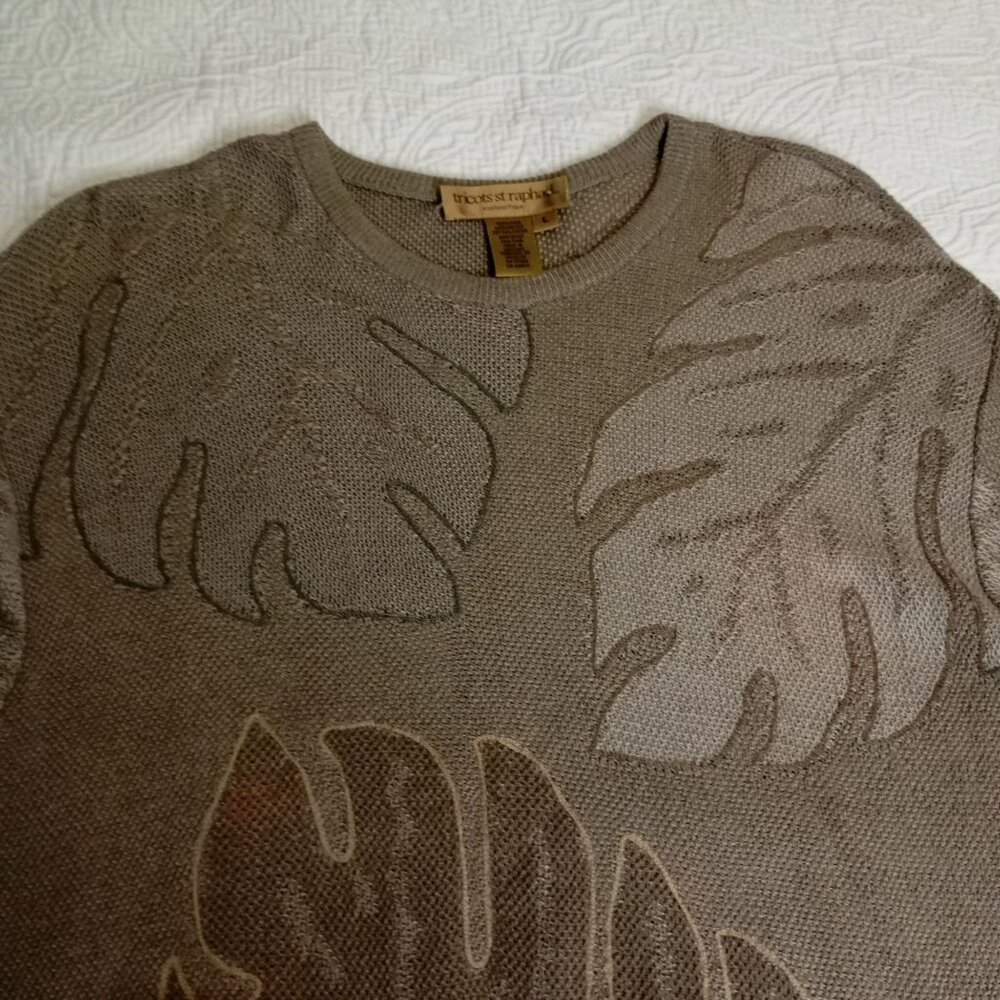 Tricots St Raphael Beige Leaf-Patterned Crewneck … - image 4